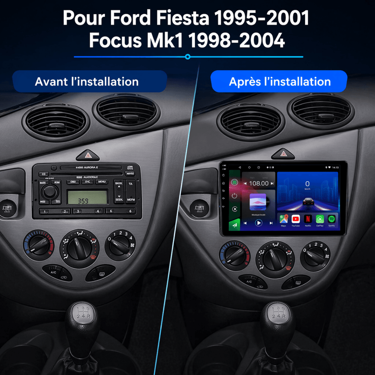 Ford Fiesta | Focus MK1 | 1995 - 2004 | Autoradio Android 15 | CarPlay |Android Auto - toptaktil