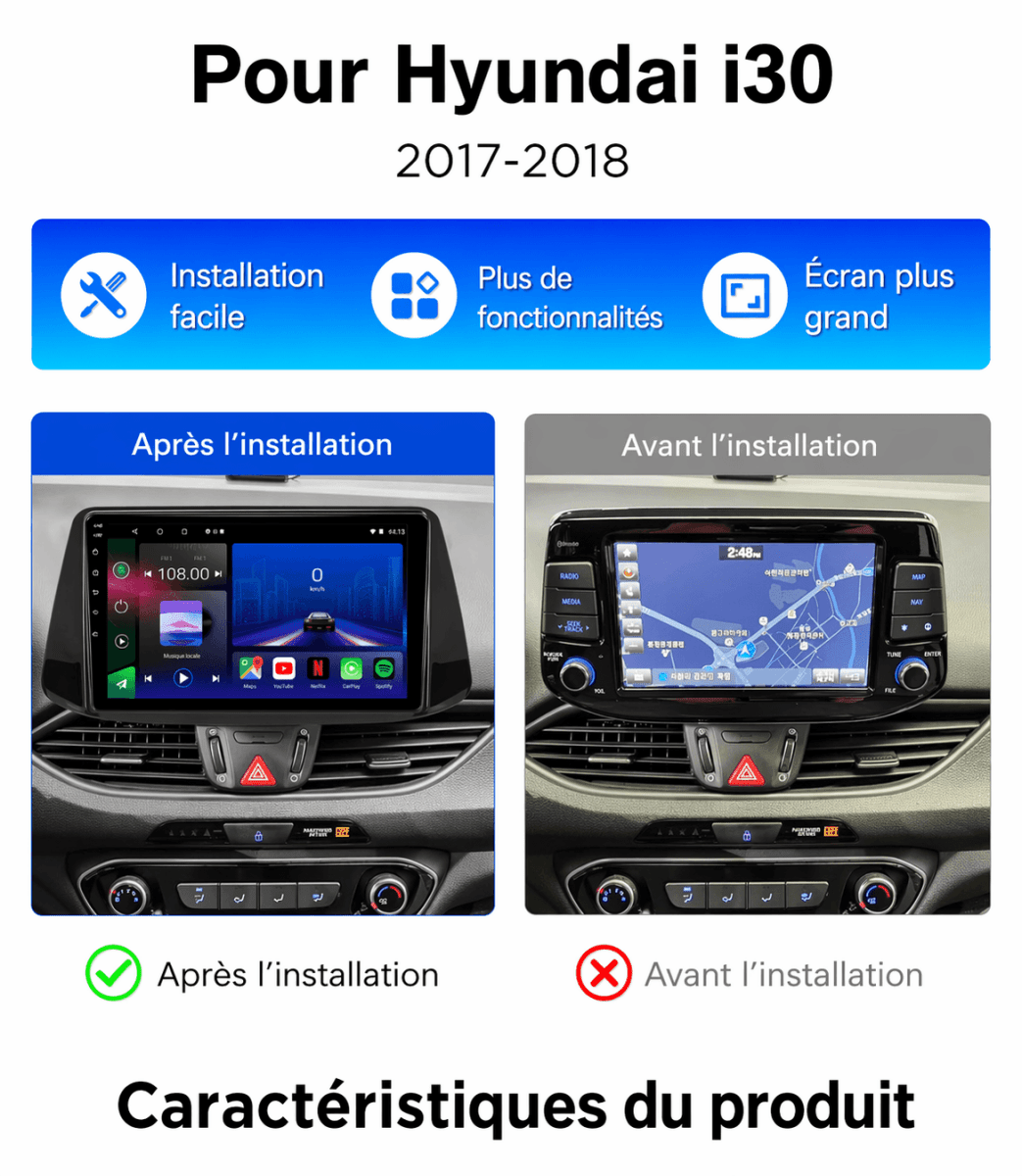 Hyundai i30 | 2016 - 2018 | Autoradio Android 15 | Carplay et Android Auto - toptaktil