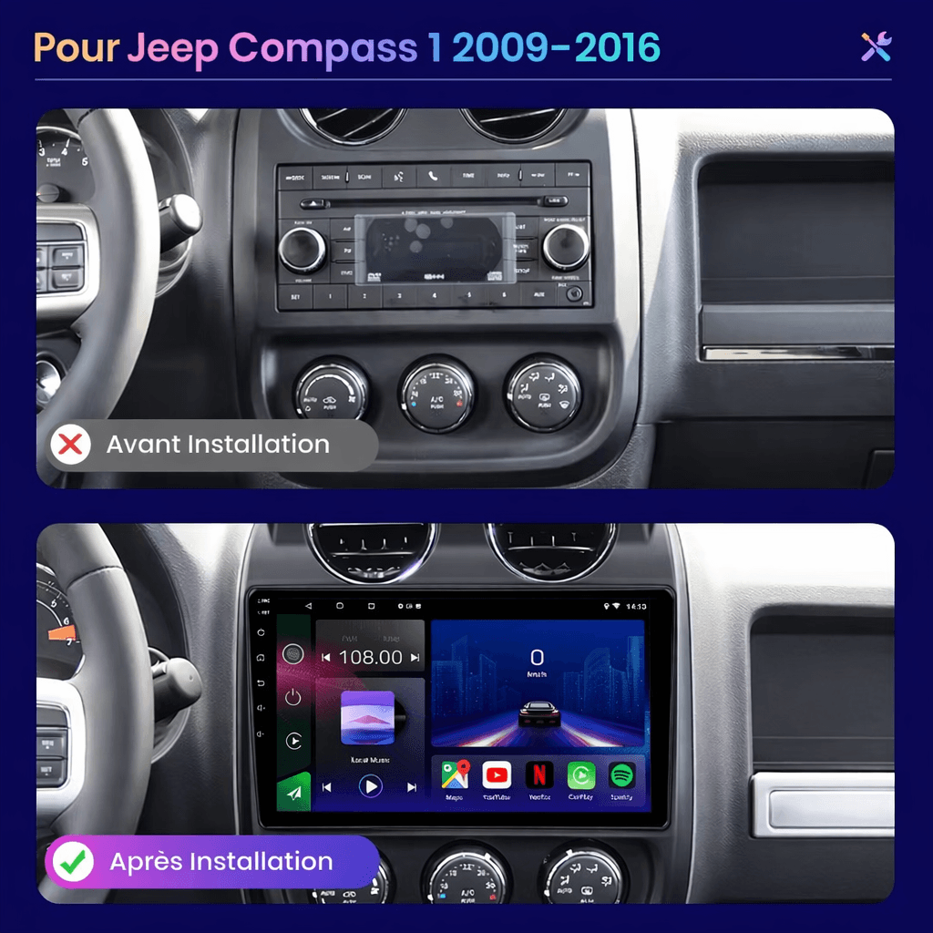 Jeep Compass Patriot | 2009 – 2016 | Android 15 Autoradio | Apple CarPlay | Android Auto - toptaktil