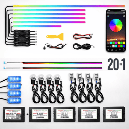 Led d'ambiance intérieures de voiture en acrylique RGB 20 en 1 – Kit Asymphony