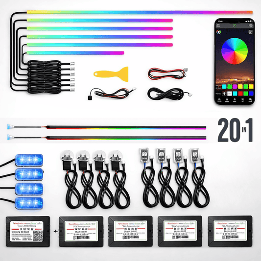 Led d'ambiance intérieures de voiture en acrylique RGB 20 en 1 – Kit Asymphony - toptaktil
