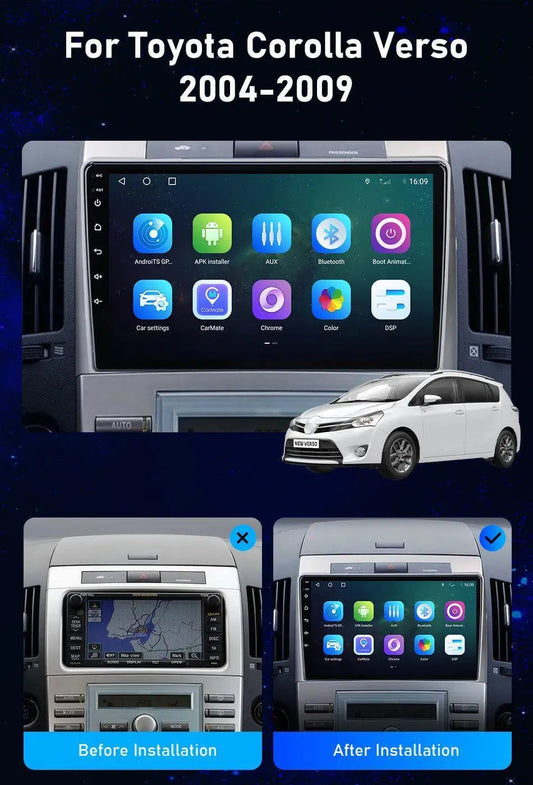 Poste Android13//4G-64//Toyota Corolla Verso 2006/Carplay-Android Auto | Autoradio | Android 14 | Écran Tactile | Bluetooth | GPS