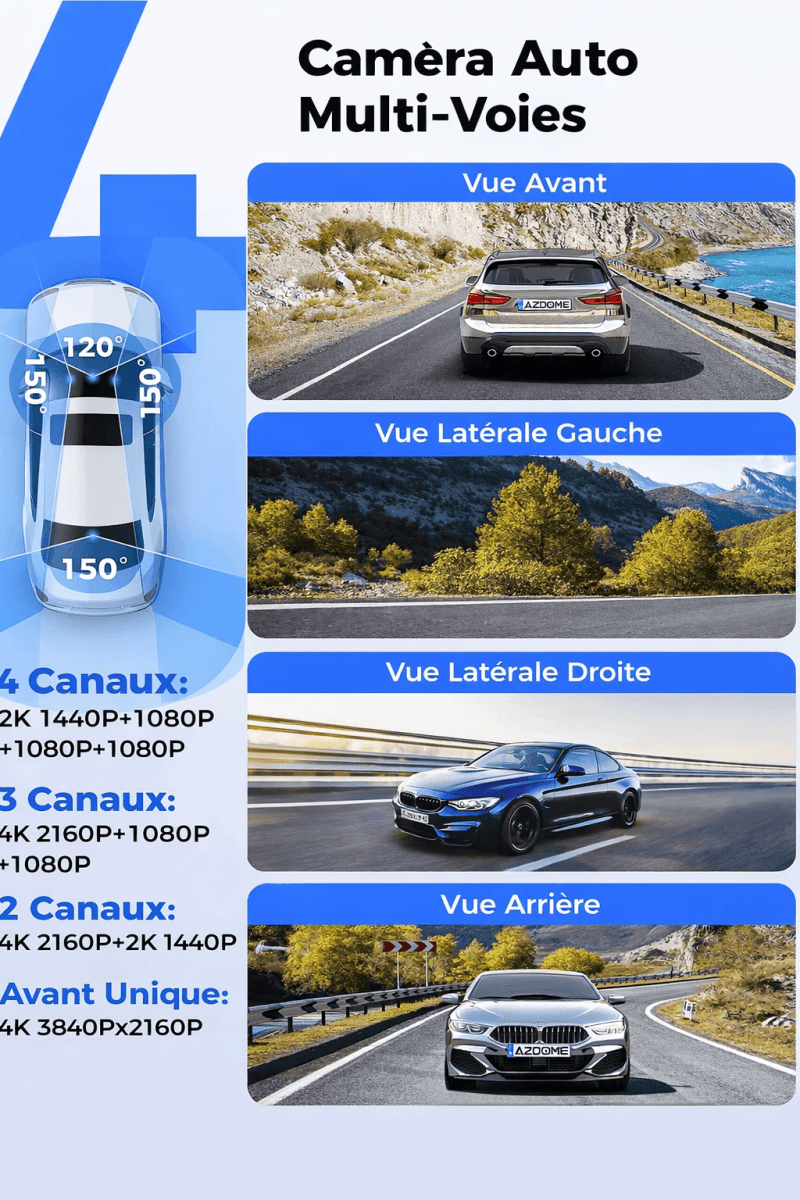 Dashcam 4 Canaux 4K avec GPS - Enregistrement 360° & Vision Nocturne - TOP TAKTIL M660 - toptaktil