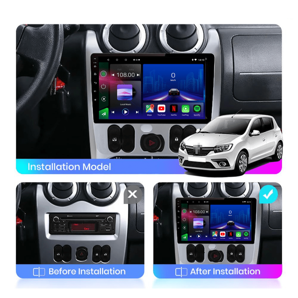 Autoradio Android 15 pour Dacia Logan Sandero, Duster, Nissan NP200 - Apple CarPlay - toptaktil