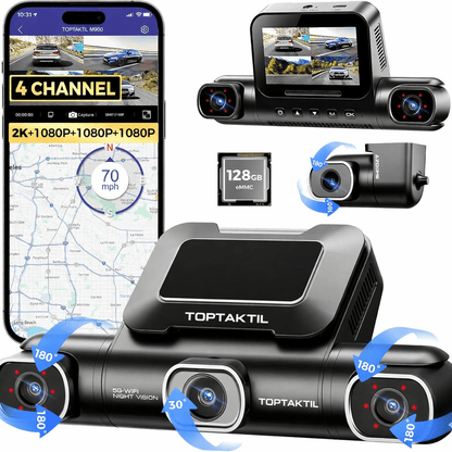Dashcam 4 Canaux 4K avec GPS - Enregistrement 360° & Vision Nocturne - TOP TAKTIL M660 - toptaktil
