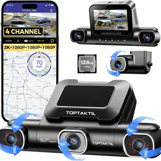 TOPTAKTILDashcam 4 Canaux 4K avec GPS - Enregistrement 360° & Vision Nocturne - TOP TAKTIL M660