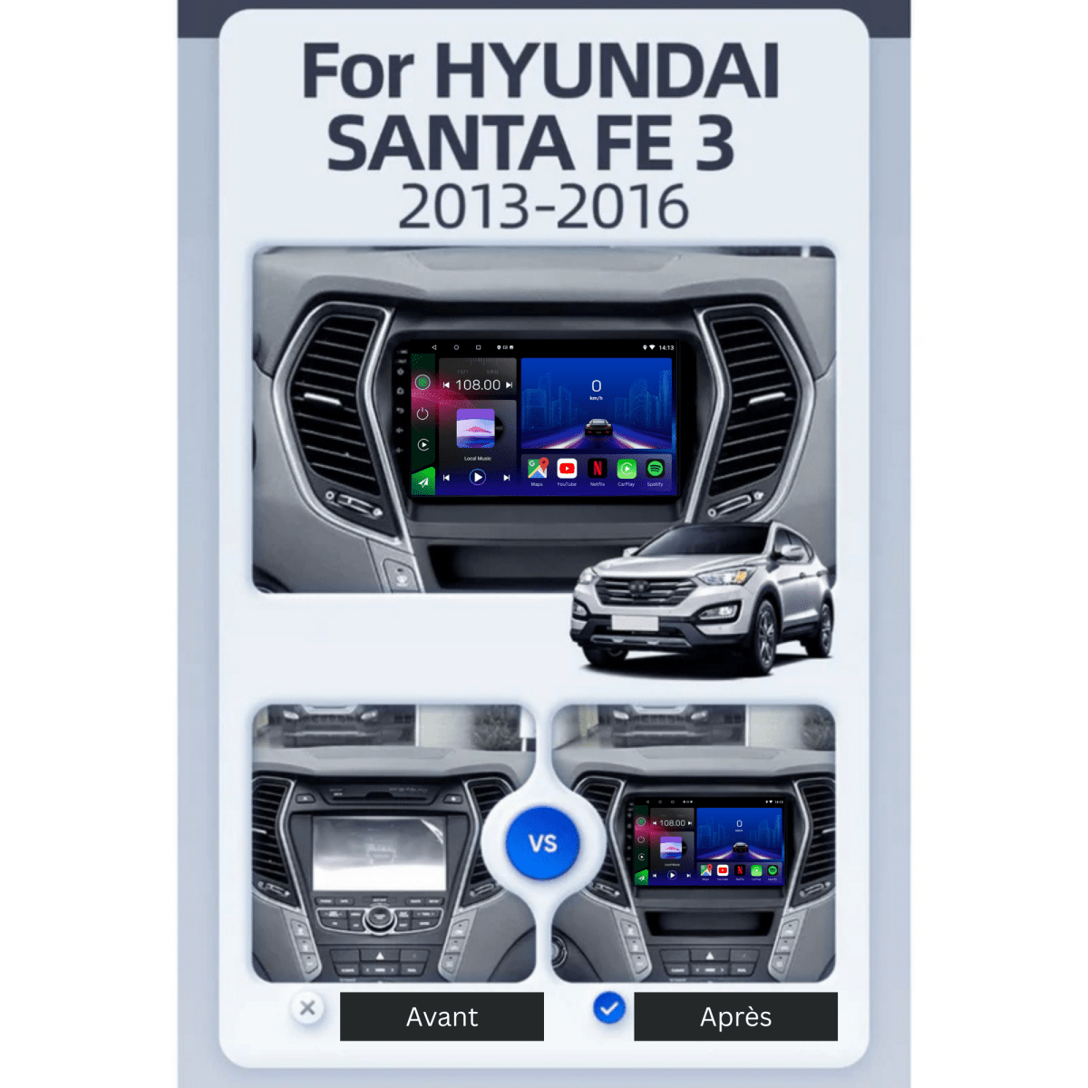 Hyundai Santa Fe 3 | 2013 - 2016 | Android 15 Autoradio | Apple CarPlay | Android Auto - toptaktil
